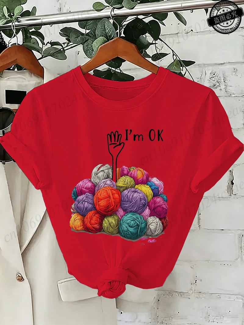 I'm OK Graphic Women's Tee Shirts Unisex Casual O Neck Short Sleeve T-Shirts Fashion Streetwear Men Women Daily T Shirt Tops