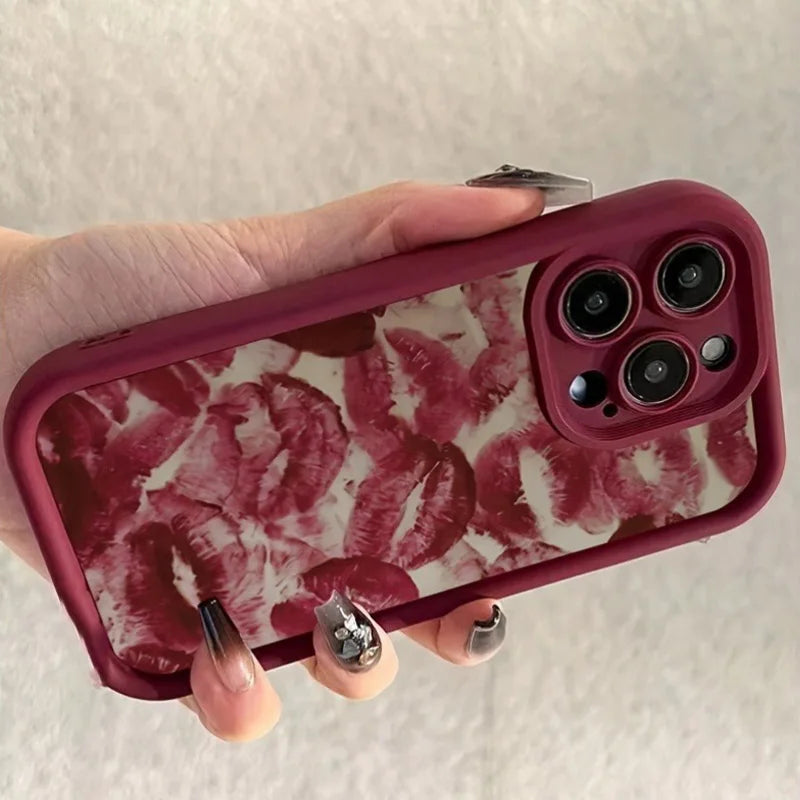 For iPhone 16 16E Cases iPhone 15 Pro Max Valentines Wine Red Lip Print Case For iPhone 17 Air 14 13 12 11 XS XR X 7 8Plus Cover