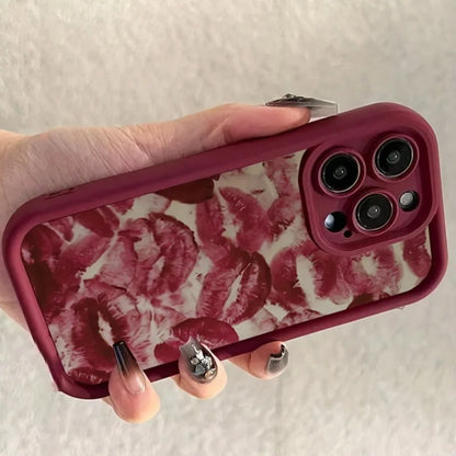 For iPhone 16 16E Cases iPhone 15 Pro Max Valentines Wine Red Lip Print Case For iPhone 17 Air 14 13 12 11 XS XR X 7 8Plus Cover