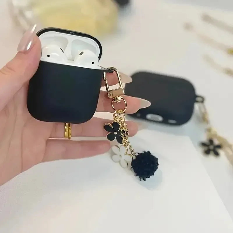 For Apple AirPod 4 12 3 Case Cute Flower Keychain Case AirPod Pro 2 Cover Luxury Flower Silicone Earphone Cover AirPods Pro Case