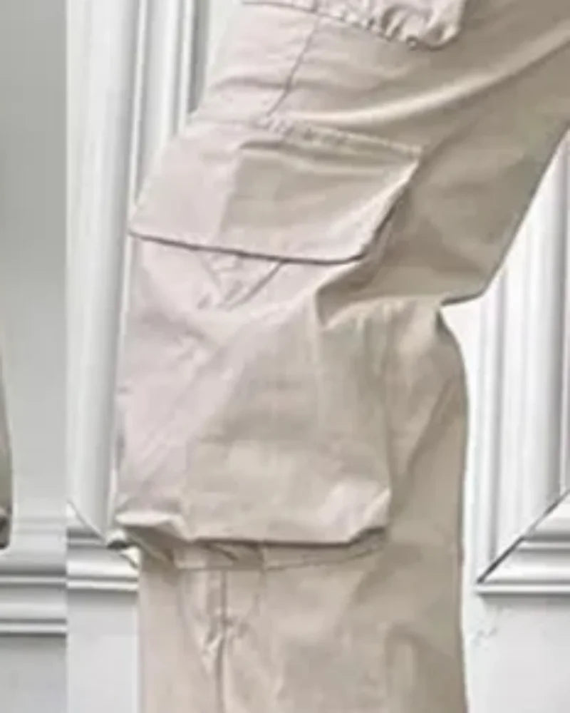 Women's fashion solid color pocket high waist elastic work pants