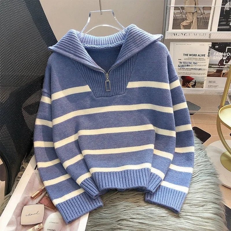 Sweater pullover women Spring and Autumn underwear 2023 New zipper stripe underlay short style popular premium sweater female