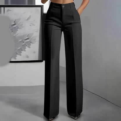 Women's High-Waisted Straight-Leg Trousers Formal Office Trousers Slim-Fit Cut Classic Solid-Colour Suit Trousers
