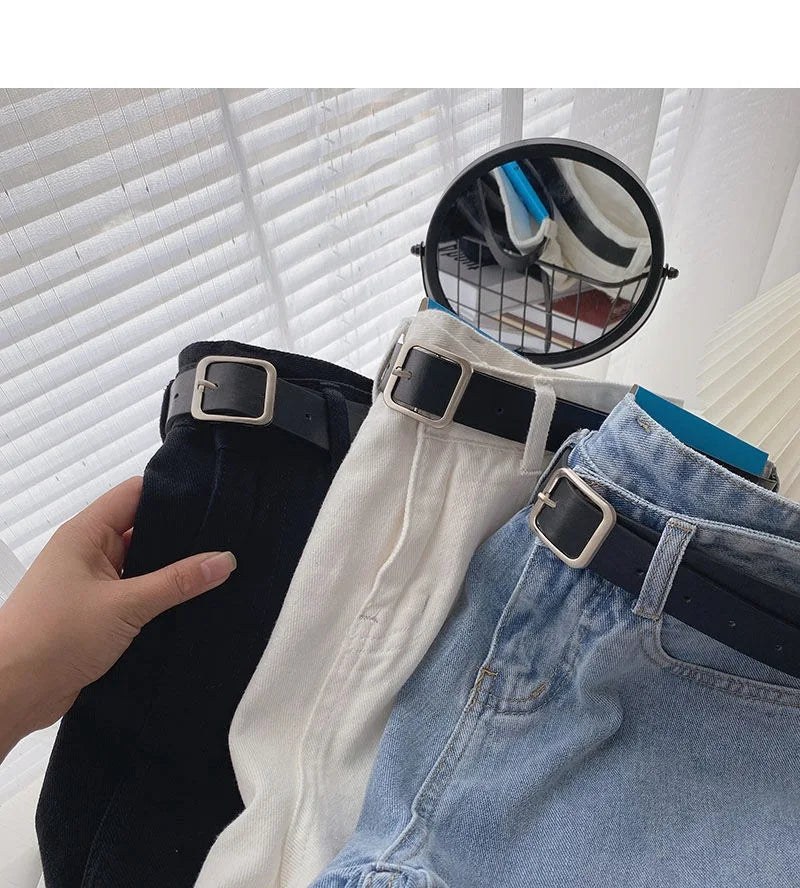 Korean Summer Wide Leg High Waist Denim Shorts With Belt Women Fashion Pocket Hot Pants Streetwear Casual Cowboy Jeans Shorts