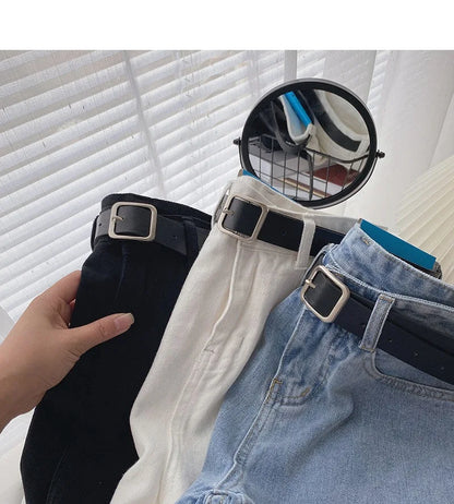 Korean Summer Wide Leg High Waist Denim Shorts With Belt Women Fashion Pocket Hot Pants Streetwear Casual Cowboy Jeans Shorts