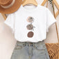 Women's Crew Neck T Shirt with Minimalist Floral Line Art with Beige and Brown Rose Print Casual Graphic Tshirt Clothes Female