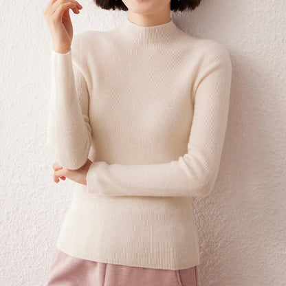 New Women's Sweater 100% Pure Cashmere High Neck Knitted Pullover Korean Version Slim Fit Hot Selling Fashionable Sweater