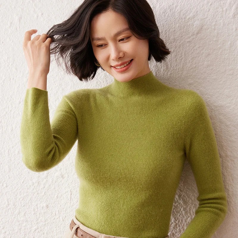 New Women's Sweater 100% Pure Cashmere High Neck Knitted Pullover Korean Version Slim Fit Hot Selling Fashionable Sweater