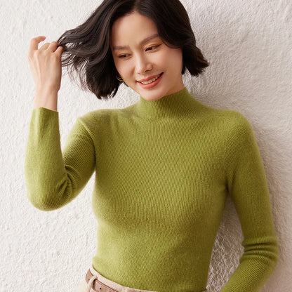 New Women's Sweater 100% Pure Cashmere High Neck Knitted Pullover Korean Version Slim Fit Hot Selling Fashionable Sweater