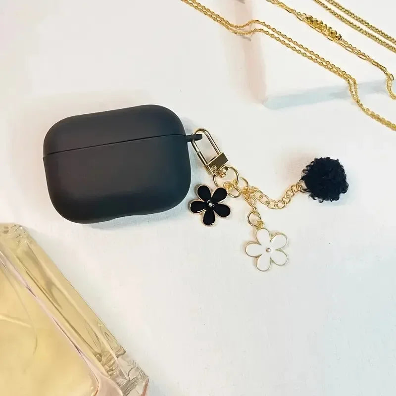 For Apple AirPod 4 12 3 Case Cute Flower Keychain Case AirPod Pro 2 Cover Luxury Flower Silicone Earphone Cover AirPods Pro Case