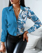 Women Fashion Wild Shirts Chain/Floral/Letter/Geometric Square Print Turn-Down Collar Long Sleeve Blouses