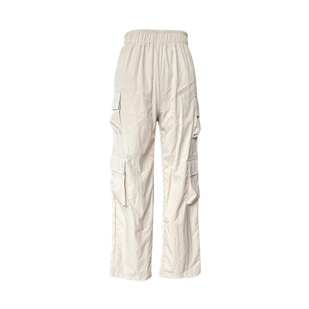 Women's fashion solid color pocket high waist elastic work pants