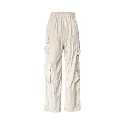Women's fashion solid color pocket high waist elastic work pants