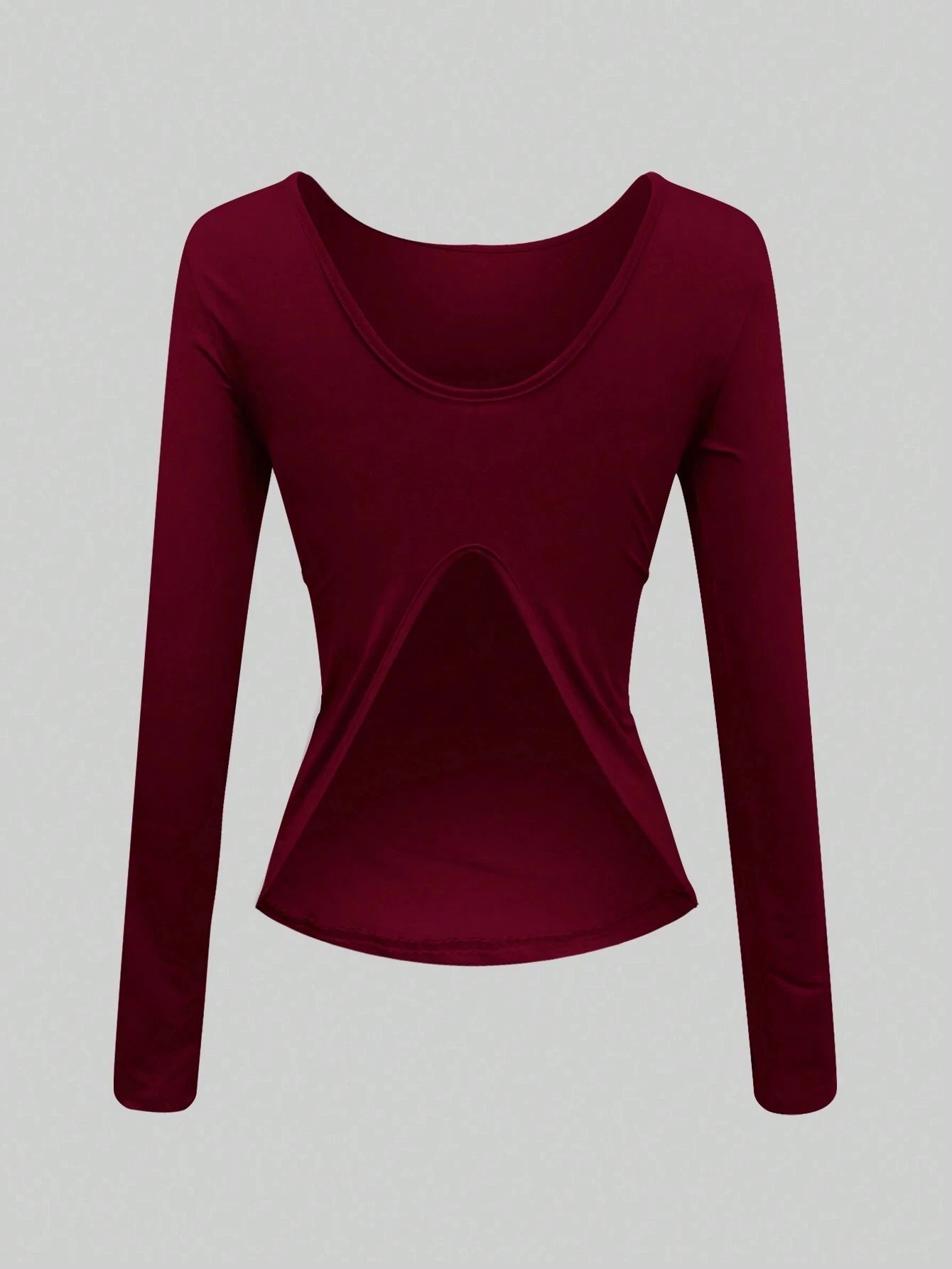 Ladies Solid Color Round Neck Long Sleeve T-Shirt Slim Fit Casual Style Daily Top Comfortable Fashionable Backless Design