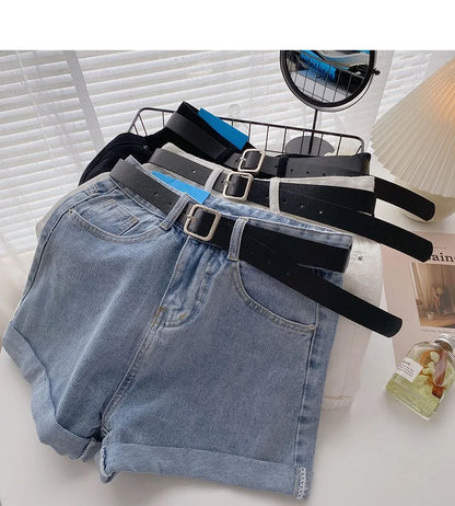 Korean Summer Wide Leg High Waist Denim Shorts With Belt Women Fashion Pocket Hot Pants Streetwear Casual Cowboy Jeans Shorts