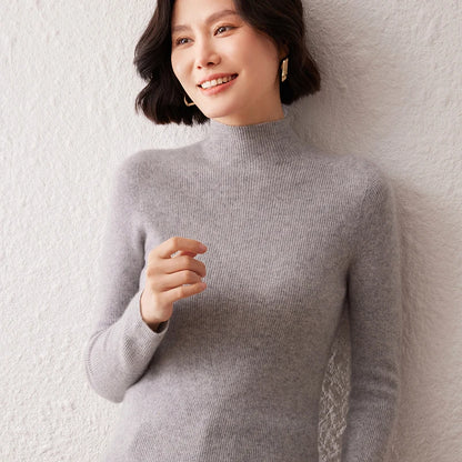 New Women's Sweater 100% Pure Cashmere High Neck Knitted Pullover Korean Version Slim Fit Hot Selling Fashionable Sweater
