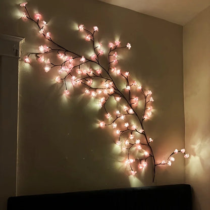 USB 5V 8 Modes Cherry Blossom String Light Artificial Flower Vines Fairy Lights for Bedroom Wedding Party Holiday Decoration