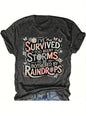 Survived Too Many Storms Women's Tee, Floral Butterfly Graphic Dark Grey Top