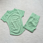 Gym Shirt Shorts 2-Piece Gym Set Women Seamless Raglan Sleeve Top And 4.5" Ribbed Waistband Shorts Fitness 2pcs Workout Set