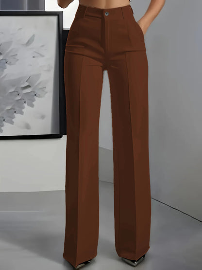 Women's High-Waisted Straight-Leg Trousers Formal Office Trousers Slim-Fit Cut Classic Solid-Colour Suit Trousers