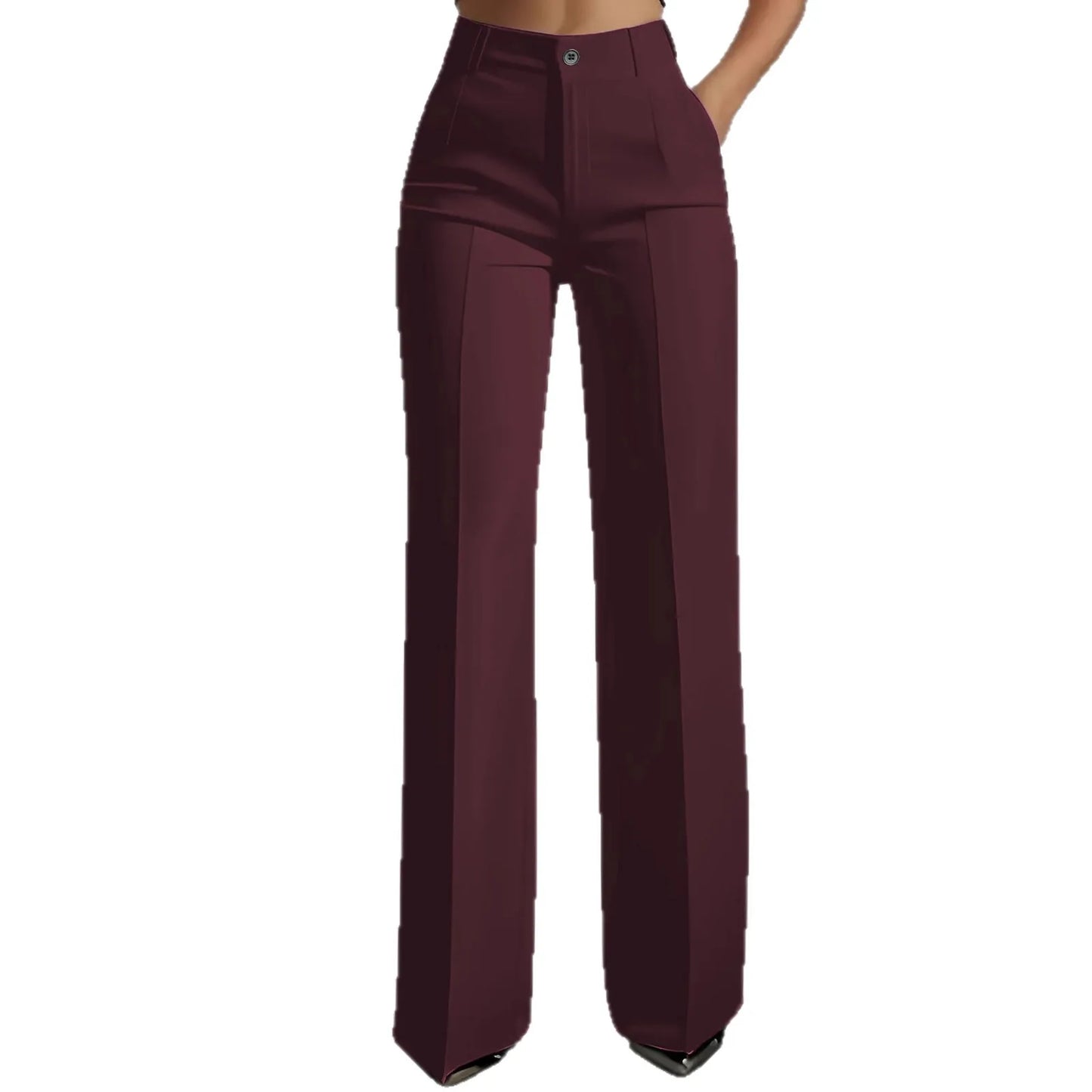 Women's High-Waisted Straight-Leg Trousers Formal Office Trousers Slim-Fit Cut Classic Solid-Colour Suit Trousers
