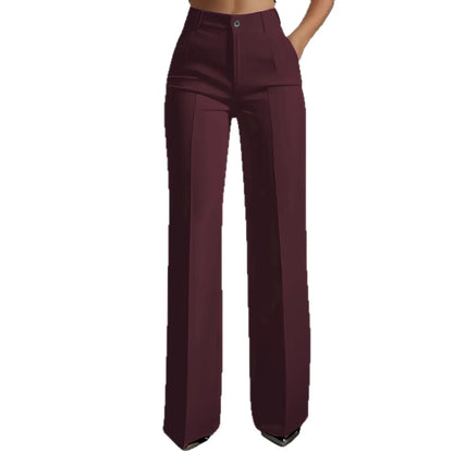 Women's High-Waisted Straight-Leg Trousers Formal Office Trousers Slim-Fit Cut Classic Solid-Colour Suit Trousers
