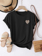 Casual Leopard Print Heart Pattern Print T-shirt Vintage Women's Casual Graphic Short Sleeve T Shirt Clothing Top Tee