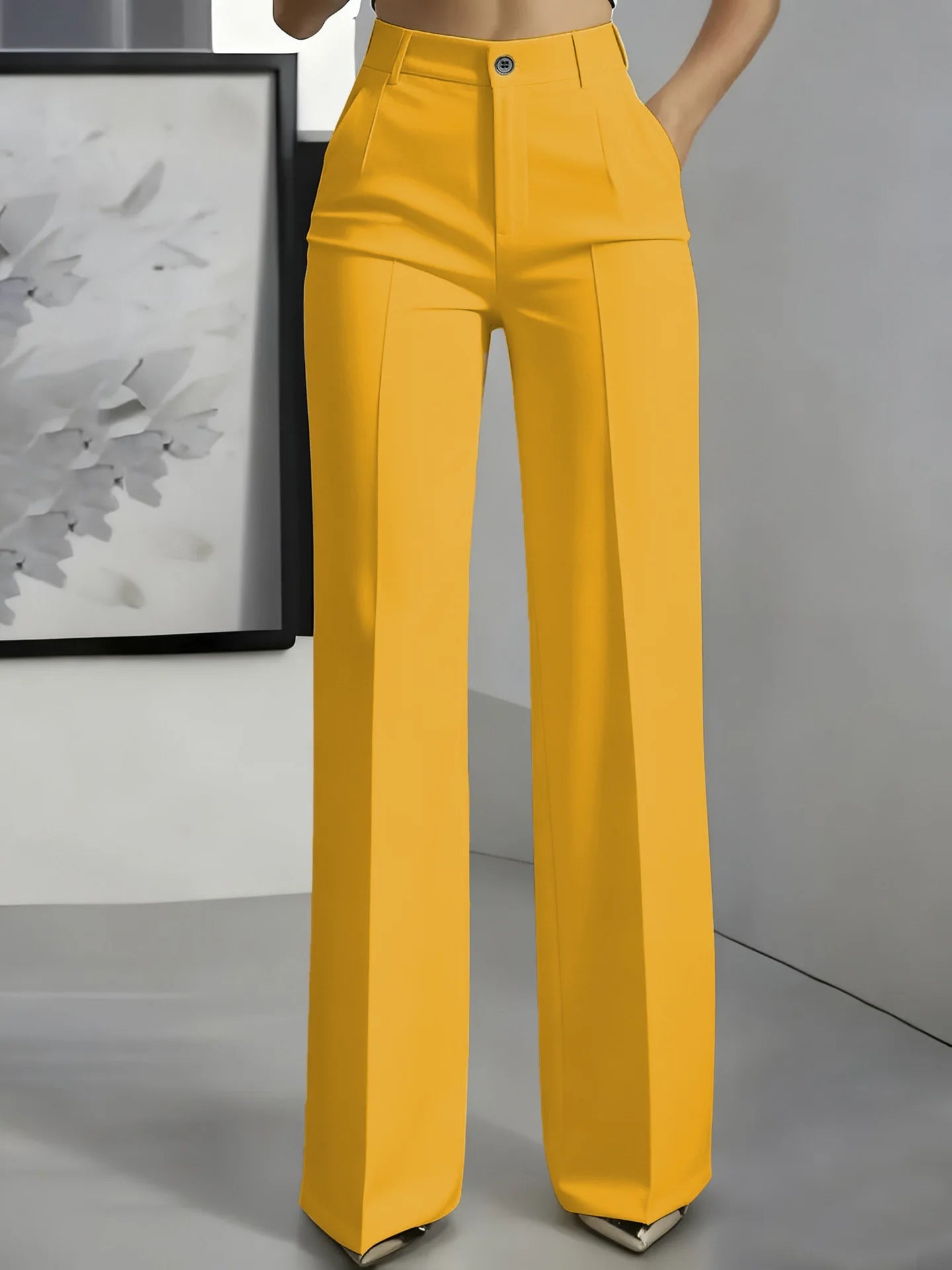 Women's High-Waisted Straight-Leg Trousers Formal Office Trousers Slim-Fit Cut Classic Solid-Colour Suit Trousers