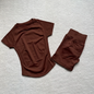 Gym Shirt Shorts 2-Piece Gym Set Women Seamless Raglan Sleeve Top And 4.5" Ribbed Waistband Shorts Fitness 2pcs Workout Set