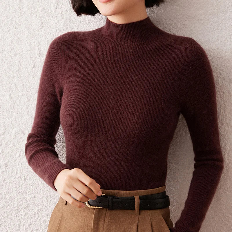 New Women's Sweater 100% Pure Cashmere High Neck Knitted Pullover Korean Version Slim Fit Hot Selling Fashionable Sweater