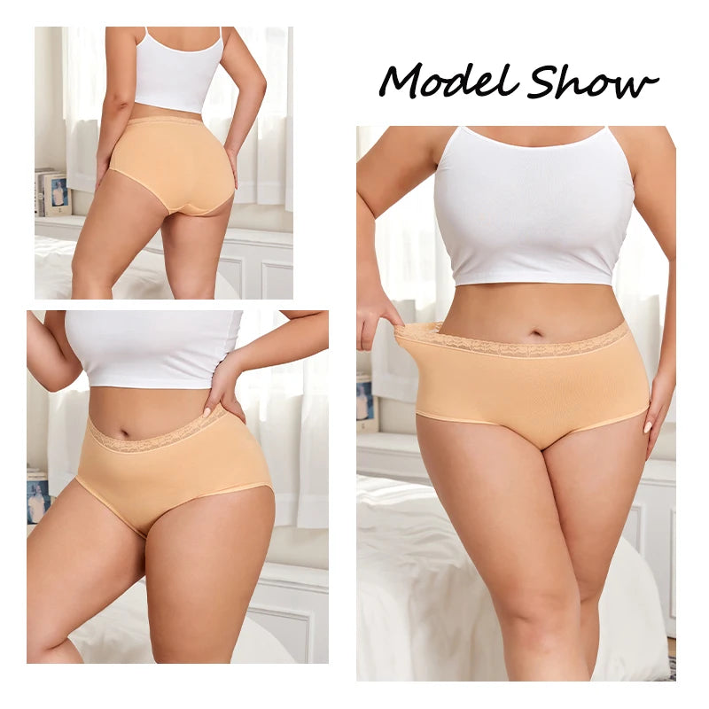 5PCS/Set Cotton Panties Women's High Waist Briefs Seamless Cozy Lingerie Lace Waist Sexy Panties Solid Color Intimate Underpants