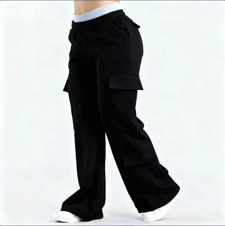 2026 Women‘s Wide Leg Cargo Pants  Elastic Waistband with Large Pockets Casual Fitness Sportswear Y2k Long Pants