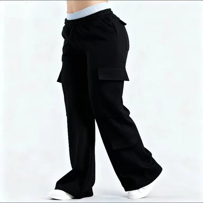 2026 Women‘s Wide Leg Cargo Pants  Elastic Waistband with Large Pockets Casual Fitness Sportswear Y2k Long Pants