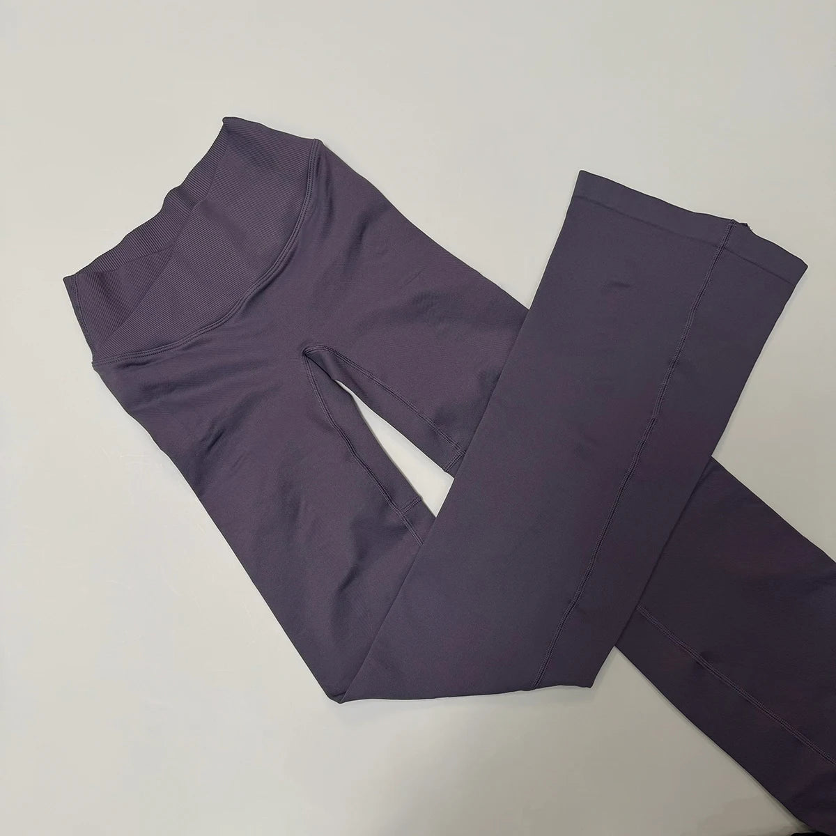 Vision Flares Women Seamless Crossover V-Shape Ribbed Waistband Flared Leg Pants Fitness Workout Gym Wide Leg Leggings