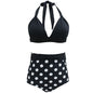 Pleated Bikini Red Top Navy Blue With White Dots Bottom Women Classic High Waist Halter Bikini Sets Plus Size Two-piece Swimwear