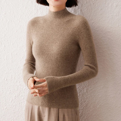 New Women's Sweater 100% Pure Cashmere High Neck Knitted Pullover Korean Version Slim Fit Hot Selling Fashionable Sweater