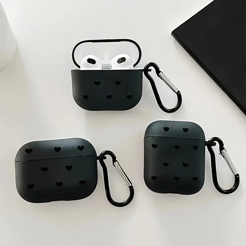 Simple Black Love Heart Case for Airpods Pro3/Pro2/Pro TPU Wireless Earphone Case for Airpod 1/2/3/4 Headphone Protective Cover