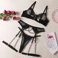 Toucheart 4-Piece Set Sexy Lingerie Metal Chain Embroidered Printing Perspective Sexy Hollow Out Lingerie Garter Kit Sexy Adult