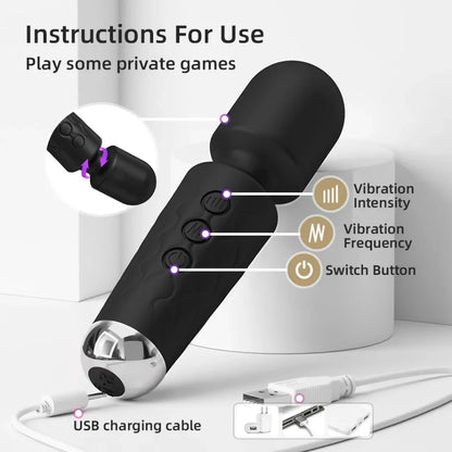 AV Vibrator Wand Personal Massager Clit Stimulator Sex Toy for Women 20 Patterns 8 Speeds Rechargeable Mini Vibrators Adult Toys