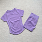 Gym Shirt Shorts 2-Piece Gym Set Women Seamless Raglan Sleeve Top And 4.5" Ribbed Waistband Shorts Fitness 2pcs Workout Set